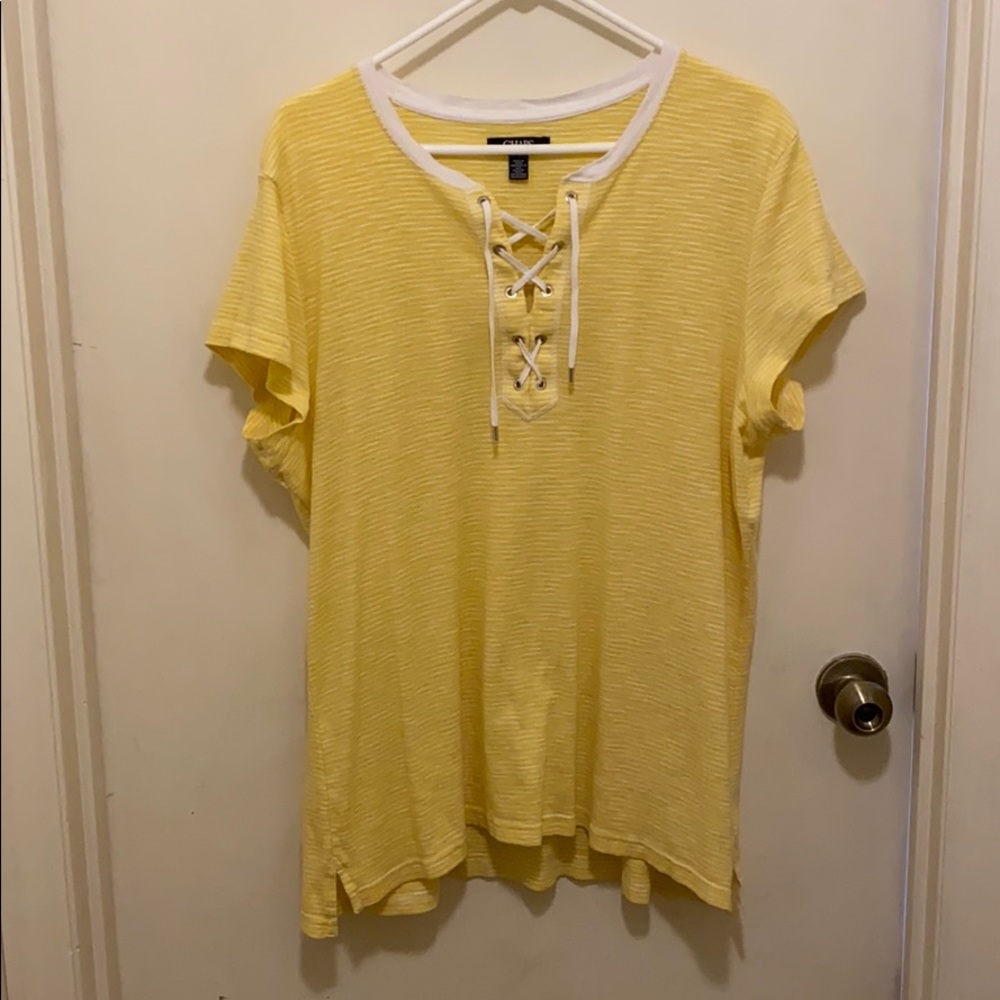 Chaps yellow&white striped top w/shoe lace details